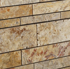 Scabos Travertine Honed Random Strip Mosaic Tile HTC