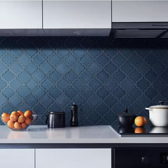 Bay Blue Arabesque 11 in. x 15 in. Glossy Ceramic Mesh-Mounted Mosaic Wall Tile by MSI (11.7 sq. ft./Case)