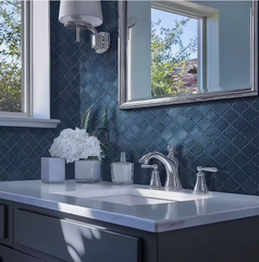 Bay Blue Arabesque 11 in. x 15 in. Glossy Ceramic Mesh-Mounted Mosaic Wall Tile by MSI (11.7 sq. ft./Case)