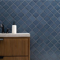 Bay Blue Arabesque 11 in. x 15 in. Glossy Ceramic Mesh-Mounted Mosaic Wall Tile by MSI (11.7 sq. ft./Case)