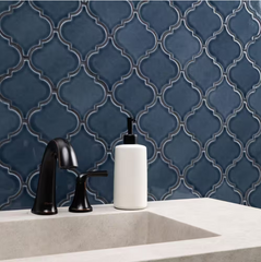 Bay Blue Arabesque 11 in. x 15 in. Glossy Ceramic Mesh-Mounted Mosaic Wall Tile by MSI (11.7 sq. ft./Case)