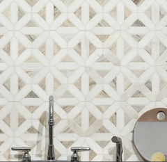 Calacatta Gold Italian Marble with Carrara White Triangles Geometrica Mosaic Tile Polished (Glossy)