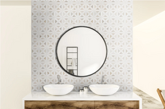 Calacatta Gold Italian Marble with Carrara White Triangles Geometrica Mosaic Tile Polished (Glossy)