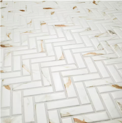 Calacatta Gold Herringbone 11 in. x 12 in. Matte Porcelain Mesh-Mounted Mosaic Floor, Wall Tile by MSI