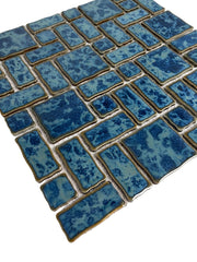 Tenedos TGLFD-RDM-PL Seawater Bluish Green Random Sized Porcelain Glazed Mosaic Floor and Wall Tile, Swimming