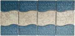 Tenedos Wavy Almond and Blue Matte Porcelain Border Floor and Wall Tile on 6x12 Mesh-Mounted
