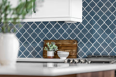 Bay Blue Arabesque 11 in. x 15 in. Glossy Ceramic Mesh-Mounted Mosaic Wall Tile by MSI (11.7 sq. ft./Case)
