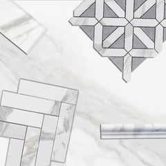 Calacatta Gold Italian Marble with Bardiglio Gray Triangles Geometrica Mosaic Tile Polished(Glossy)