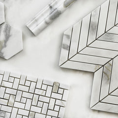 Calacatta Gold Marble Target Pinwheel Mosaic Tile with Calacatta Gold Dots Honed (Matte)