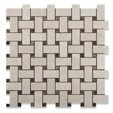 Tenedos Crema Marfil Basketweave Mosaic with Emperador Dark Dots Polished/Honed