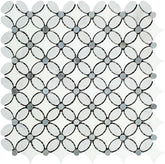 Carrara White Italian (Bianco Carrara) Marble Florida Flower Mosaic Tile with Blue & Gray Marble Dots, Polished