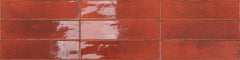 Tenedos Hilo 2x10 Volcanic Red Porcelain Handmade Floor Wall Tile Irregular Relief Glossy