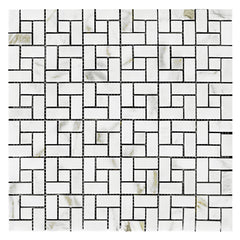 Calacatta Gold Marble Target Pinwheel Mosaic Tile with Calacatta Gold Dots Honed (Matte)