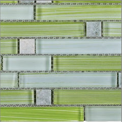 Xen Green Apple Glass with Stone Mosaic Tiles For Kitchen Bathroom Backsplash, Shower Walls