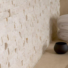 Roman Light Travertine 1X2 Marble Split-Faced Mosaic Tile ( on 12" x 12" Mesh)