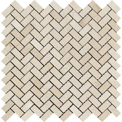 Crema Marfil Marble 1x2 Herringbone Mosaic (Honed) by Vogue Tile