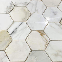 Tenedos Calacatta Gold Marble 3" Hexagon Mosaic Tile