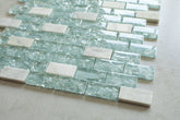 Blue Cleft Glass & Bianco Marble Mosaic Tile - Blue & White 1"x2" Glass Tile for Kitchen Backsplash bathroom Wall