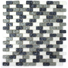 Gray and White Brick Shell Glass Mosaic Tile for Backsplash - Tenedos