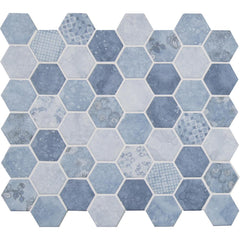 MSI Vista Azul Hexagon 12 in. x 12 in. x 6mm Glass Mesh-Mounted Mosaic Tile