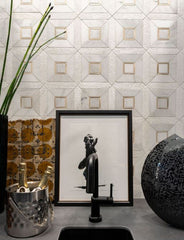 Veneto White with Yellow Gold Marble Stone Multi Surface and Metal Wall Mosaic Tile for Bathroom Walls, Kitchen Backsplashes, Accent Wall, Fireplace Surround