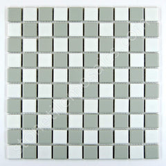Square Checkered Tile Grey and White Porcelain Mosaic Wall Floor Tile Shiny Look 1-1/8" X 1-1/8"