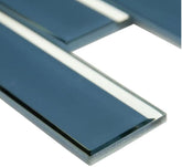 Steel Blue Beveled Look Subway 2x6 Glass Mosaic Wall Tile for Kitchen Backsplash, Bathroom Walls