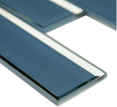 Steel Blue Beveled Look Subway 2x6 Glass Mosaic Wall Tile for Kitchen Backsplash, Bathroom Walls