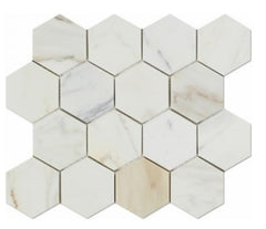 Tenedos Calacatta Gold Marble 3" Hexagon Mosaic Tile