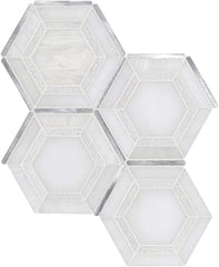 Tenedos MS International Medici Silver Pattern 12.44x10.83 Marble Mesh-Mounted Mosaic Wall Tile, Floor and Countertop Gray, White, Silver