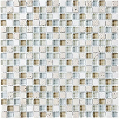 10 Sq Ft - Bliss Spa Stone and Glass 5/8 x 5/8 Square Mosaic Tiles - bathroom walls/ kitchen backsplash