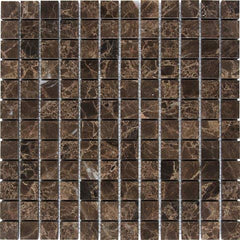 Tenedos Dark Emperador Square 1 inch Mosaic Tile Meshed on 12x12 sheet Floor and Wall