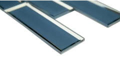 Steel Blue Beveled Look Subway 2x6 Glass Mosaic Wall Tile for Kitchen Backsplash, Bathroom Walls
