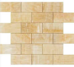 Honey Onyx Marble 2x4 Brick Pattern Mosaics Floor Wall Tile Meshed on 12" X 12" Sheet