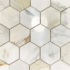 Tenedos Calacatta Gold Marble 3" Hexagon Mosaic Tile