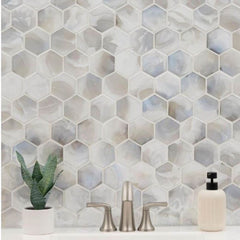 Tenedos Natural Pearl Hexagon 3 in. Glass Mosaic Wall Tile for Kitchen Backsplash, Bathroon Wall, Accent Wall