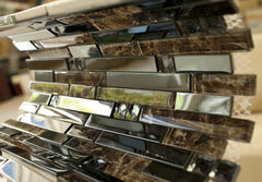 Black Stainless Steel (Brick Pattern) + Diamond Shape Glass + Brown Glass Mosaic Tile