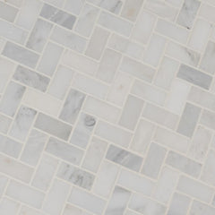 MS International Arabescato 1x2 Carrara Herringbone Pattern Honed Marble Mesh-Mounted Mosaic Floor Wall Tile