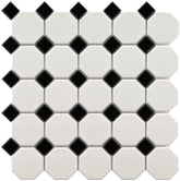 Octagon Porcelain Matte White with Glossy Black Dot for Bathroom Floors and Walls Kitchen Backsplashes and Pool Tile (Box of 10 Sheets) - Tenedos