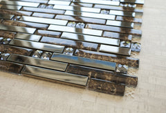 Black Stainless Steel (Brick Pattern) + Diamond Shape Glass + Brown Glass Mosaic Tile