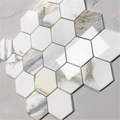 Tenedos Calacatta Gold Marble 3" Hexagon Mosaic Tile
