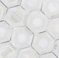 Tenedos MS International Medici Silver Pattern 12.44x10.83 Marble Mesh-Mounted Mosaic Wall Tile, Floor and Countertop Gray, White, Silver