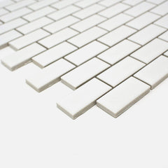 White 1x2 Brick Porcelain Matte Finish Mosaic Wall Tile for Kitchen Backsplash, Bathroom Shower, Accent decor