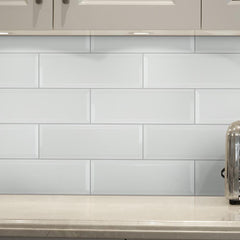 White Ceramic Beveled Subway Wall Tile 4x12 Matte Finish for Kitchen Backsplash, Bathroom, Accent Wall