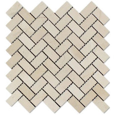 Crema Marfil Marble 1x2 Herringbone Mosaic (Honed) by Vogue Tile