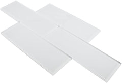 Super White Glossy - 3x9 Bright White Subway Glass Tile - Bathroom Tile & Kitchen Backsplash Tile (Price Per 3 Square Feet, 15 Pieces)