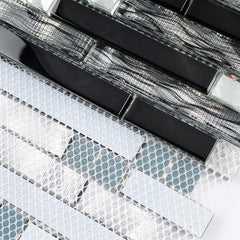 Tenedos Newport Black Suede Waterfall 12x12 Mesh-Mounted Glass Mosaic Wall Tile