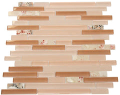 Glossy Dark and Light Pink with Sea Shell Pieces Random Brick Pattern Mosaic Tiles