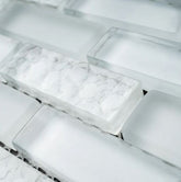 1/2x2 Brick Pattern Glass Wall Tile; Color: White Glass Tile & White Marble Wall Tile