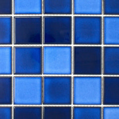 Cobalt blue with Navy Blue and Sky Blue Square 2x2 Porcelain Mosaic Tile for Floor and Wall Tile, Pool Tile, Bathroom and Kitchen Walls Kitchen Backsplashes - Tenedos